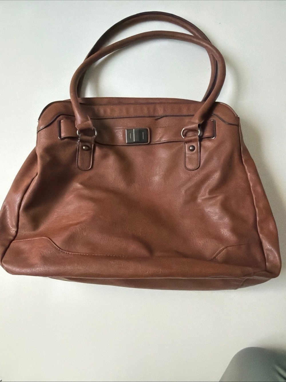 Everyday Cognac Tote Bag with Turn-Lock Detail